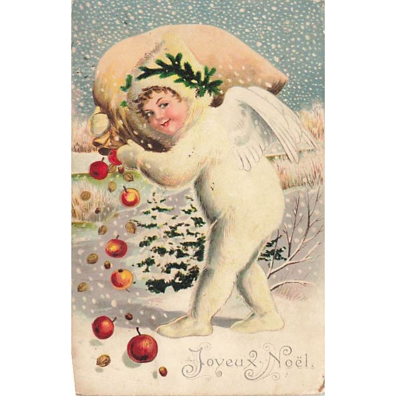 n°26735 - Joyeux Noël - Ange portant un sac rempli de noix et de pommes