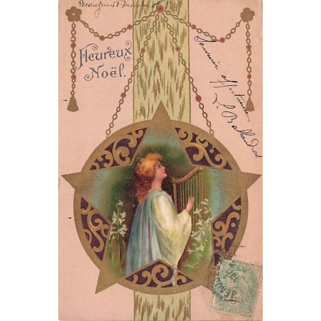 n°26737 - Clapsaddle - Heureux Noël - Ange gardien jouant de la lyre