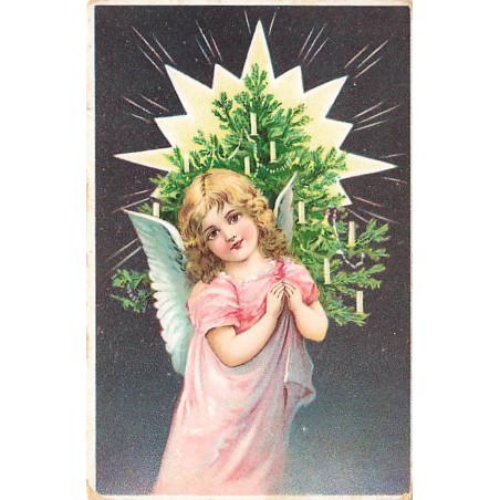 n°26738 - Noël - Ange devant un sapin décoré de bougies