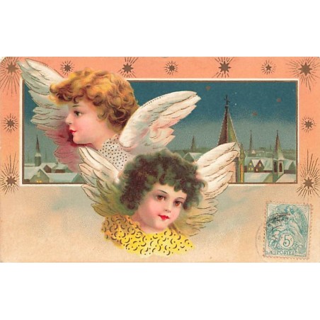 n°26741 - Clapsaddle - Deux portraits d'Anges au-dessus d'un village