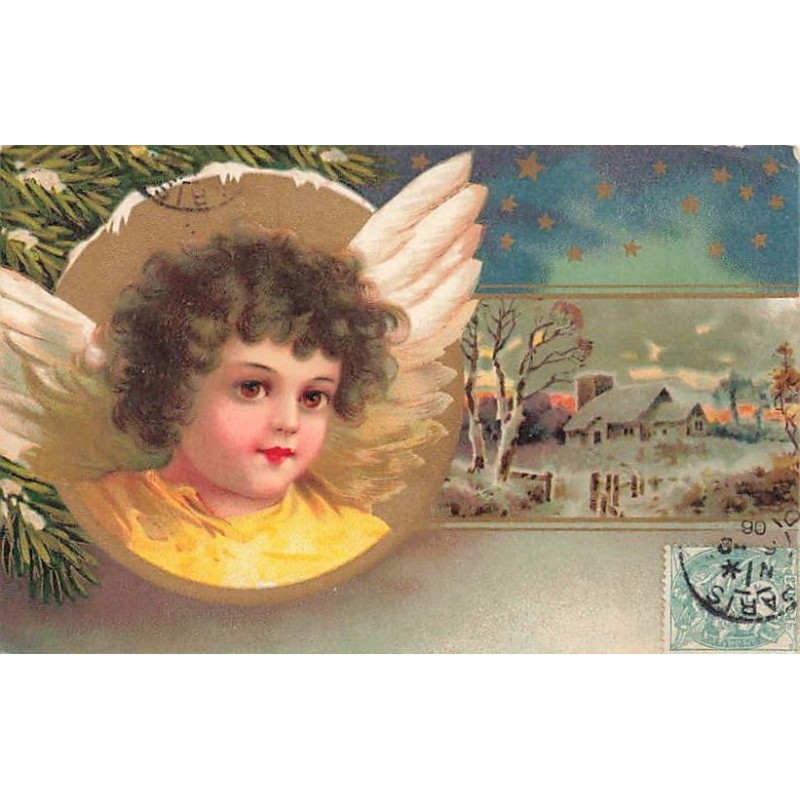 n°26742 - Clapsaddle - Portrait d'un ange près d'une maison enneigée