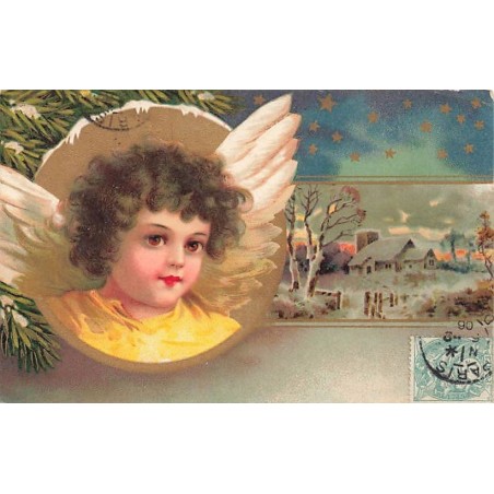 n°26742 - Clapsaddle - Portrait d'un ange près d'une maison enneigée