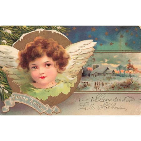 n°26743 - Clapsaddle - Bonne Année - Portrait d'un ange près d'une maison enneigée