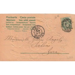 n°26747 - Carte Gaufrée - Clapsaddle - Deux jeunes filles se promenant, l'une tenant une ombrelle