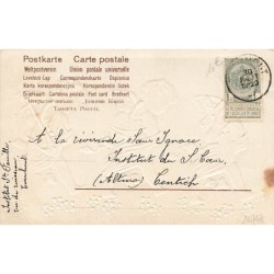 n°26748 - Carte Gaufrée avec Paillettes - Clapsaddle - Anges en file indienne, portant une croix, un coeur et une ancre