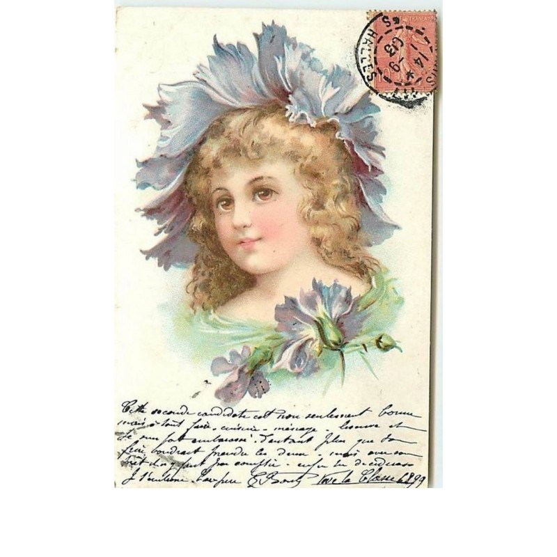 n°12897 - Portrait d'une fillette dans un Oeillet - Surréalisme