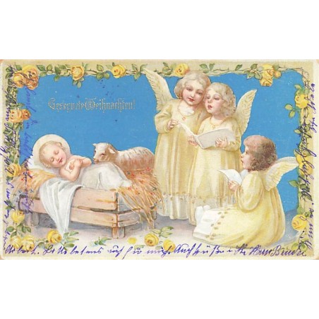 n°26757 - Noël - Gesegnete Weihnachten - Anges chantant près d'un nouveau né - Nativité