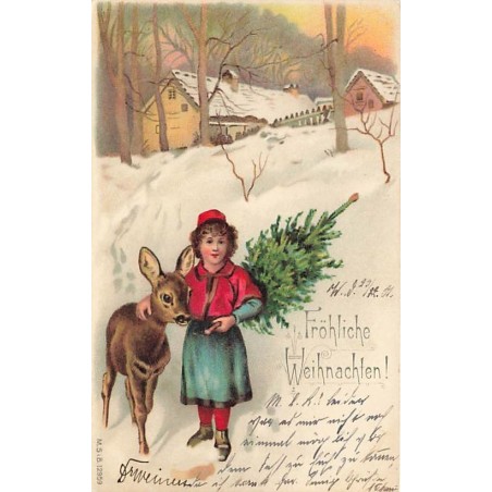n°26758 - MSIB 12959 - Fröhliche Weihnachten - Faon près d'une jeune fille portant un sapin