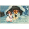 n°26761 - Nouvel An - Gledelig Jul - Anges apportant des cadeaux, s'approchant d'une maison