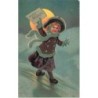 n°26763 - Carte Gaufrée - Nouvel An - Prosit Neujahr - Fillette marchant au clair de lune ans la neige
