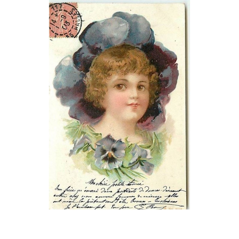 n°12898 - Portrait d'une fillette dans une Pensée - Surréalisme