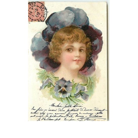 n°12898 - Portrait d'une fillette dans une Pensée - Surréalisme
