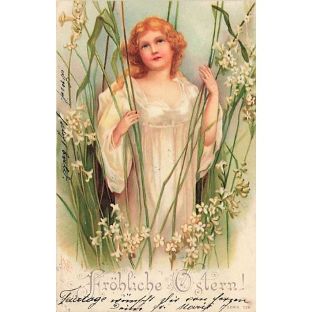 n°26770 - Pâques - Clapsaddle - Fröhliche Ostern - Ange au milieu de fleurs