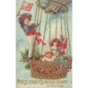 n°26777 - Carte Gaufrée - Anniversaire - Enfants dans une nacelle de ballon avec un drapeau américain