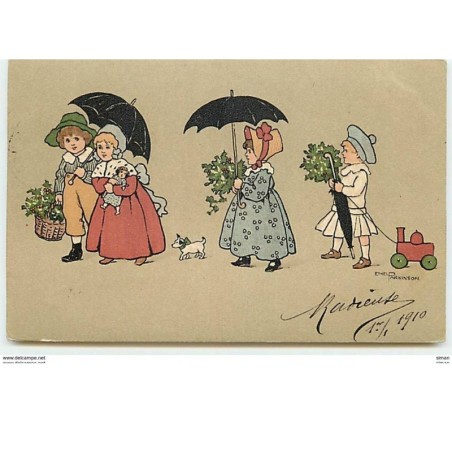 n°10310 - Carte Illustrateur - Ethel Parkinson - Enfants avec du houx et du gui