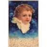 n°26781 - Fantaisie - Gruss - Portrait d'un enfant au milieu des étoiles, fond bleu vert