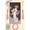 n°26784 - Carte Gaufrée - Fantaisie - Jeune fille dansant, couronne de roses