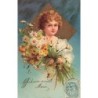n°26787 - Clapsaddle - Jeune fille tenant un bouquet de marguerites