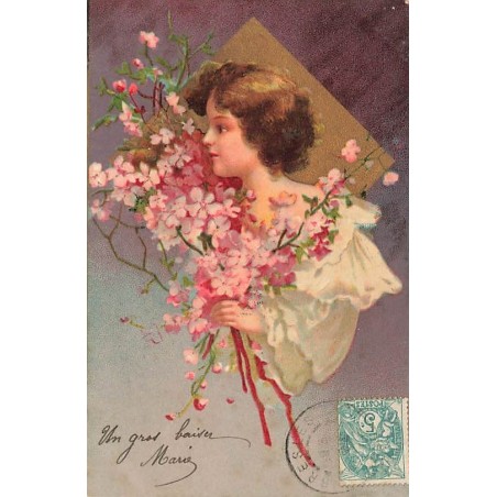 n°26788 - Clapsaddle - Jeune fille tenant des branches fleuries