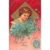 n°26789 - Clapsaddle - Jeune fille tenant un bouquet de myosotis