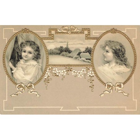n°26794 - Carte Gaufrée - Clapsaddle - Portraits de jeunes enfants dans des médaillons