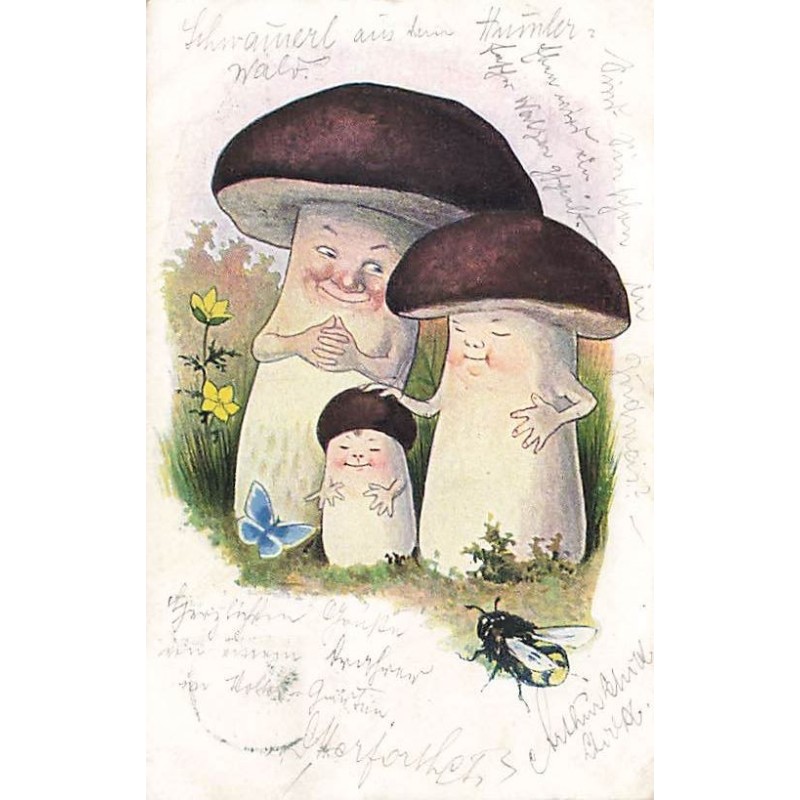 n°26795 - Fantaisie - Famille de champignons humanisés - Surréalisme