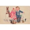 n°26799 - Fantaisie - Flatscher - Enfants assis sur un banc, entourés de lièvres