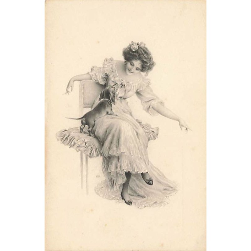 n°26800 - MM Vienne n°637 - Teckel sur les genoux d'une jeune femme