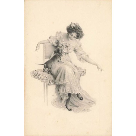 n°26800 - MM Vienne n°637 - Teckel sur les genoux d'une jeune femme