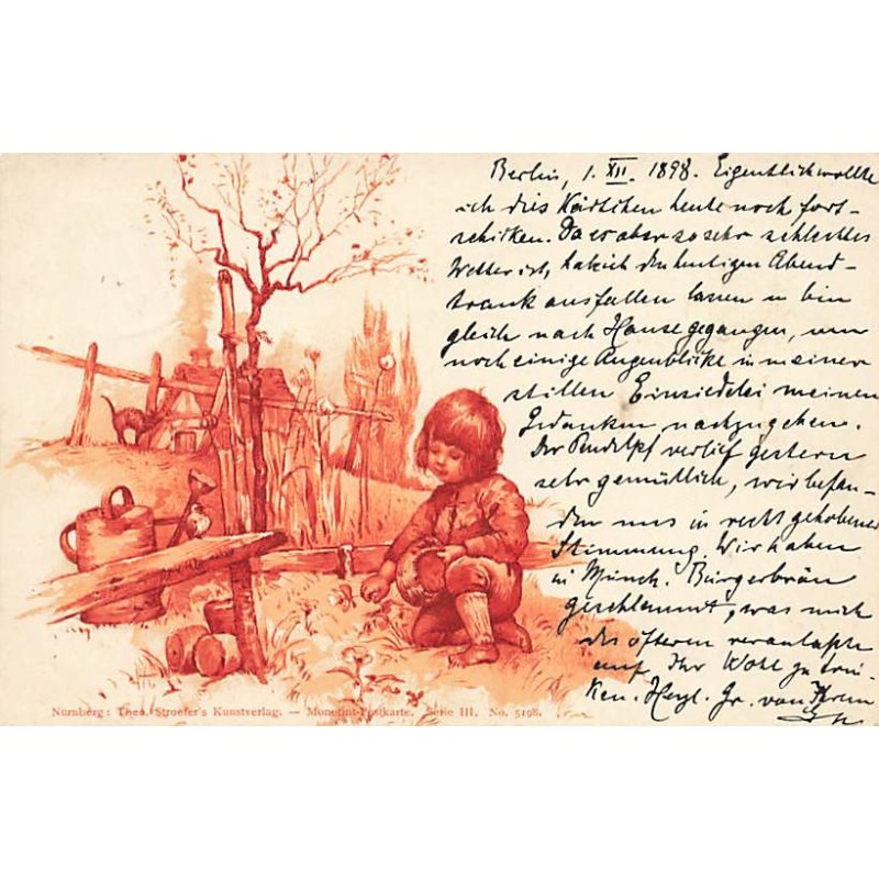 n°26807 - Fantaisie - Stroefer's serie III n°5198 - Enfant cueillant des fleurs