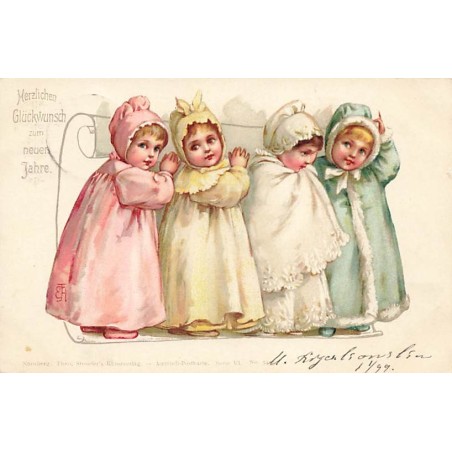 n°26809 - Nouvel An - Stroefer's serie VI n°5435 - Fillettes portant un parchemin
