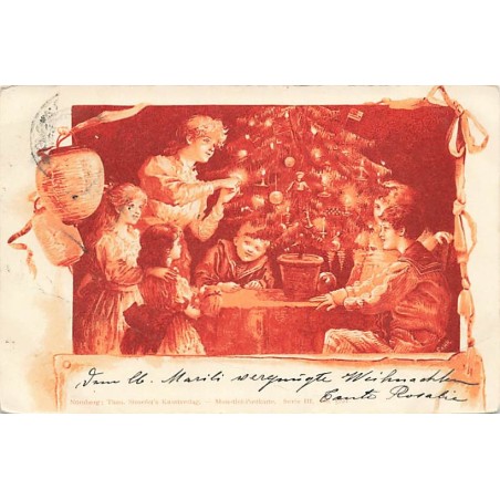 n°26811 - Fantaisie - Stroefer's serie III n°5221 - Femme décorant un sapin, entourée de ses enfants