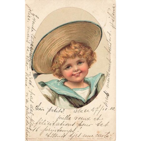 n°26818 - Fantaisie - Stroefer's serieIV n°403 - Portrait d'un garçon portant un chapeau de paille