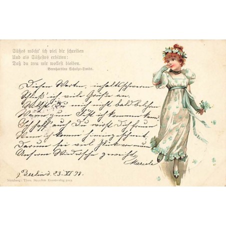 n°26820 - Fantaisie - Stroefer's 5023 - Jeune fille portant une robe de bal décorée de myosotis