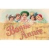 n°26825 - Carte Gaufrée - Bonne Année - Enfants derrière une palissade - Roses