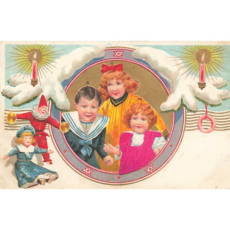 n°26838 - Fantaisie - Carte Gaufrée - Enfants dans un médaillon, avec des poupées