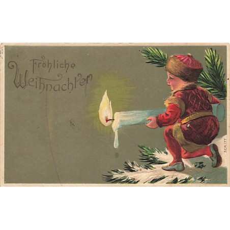 n°26840 - Carte Gaufrée - Noël - Fröhliche Weihnachten - Enfant tenant une bougie
