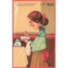 n°26848 - Carte Gaufrée - serie 6742 - 1er Avril - Femme buvant une tasse de café