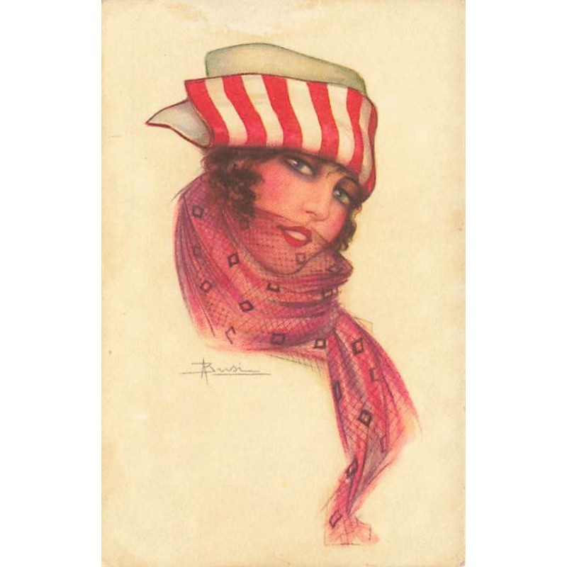 n°26856 - Illustrateur - A. Busi - Portrait d'une femme avec une voilette au niveau de la bouche