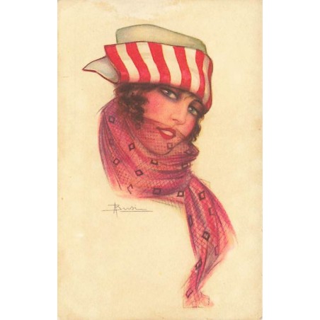 n°26856 - Illustrateur - A. Busi - Portrait d'une femme avec une voilette au niveau de la bouche