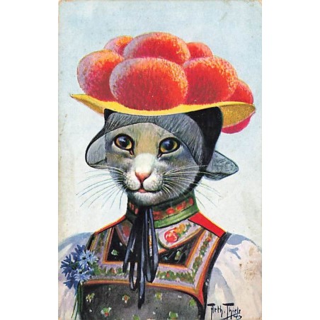 n°26857 - Illustrateur - Arthur Thiele - Chat habillée portant un chapeau