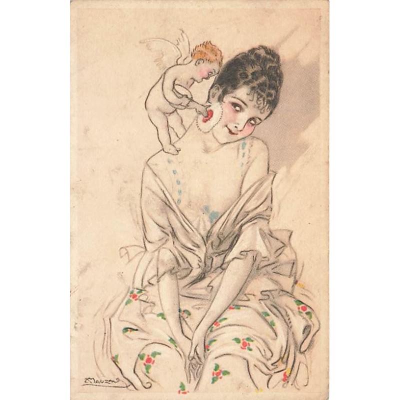 n°26859 - Illustrateur - L.A. Mauzan - Ange sur l'épaule d'une jeune femme