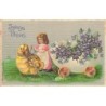 n°26865 - Carte Gaufrée - MSIB 13859 - Joyeuses Pâques - Fillette près d'un poussin, tirant un oeuf rempli de violettes