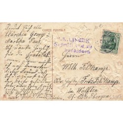 n°26867 - Carte Gaufrée - Fröhliche Ostern - Garçon près d'un oeuf tirée par un coq et une poule