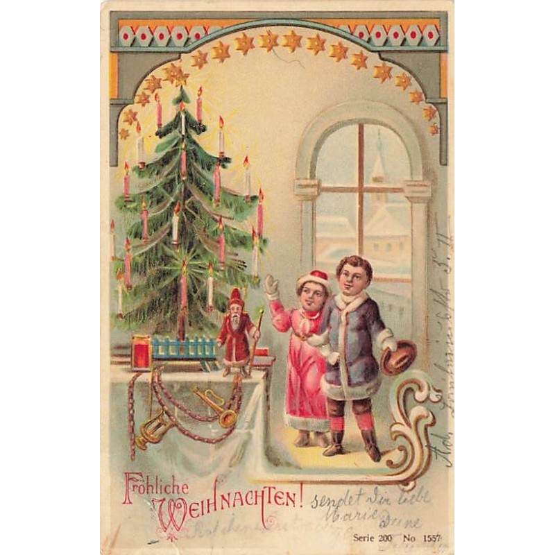 n°26870 - Carte Gaufrée - Serie 200 n°1557 - Fröhliche Weihnachten - Jeune couple découvrant un sapin