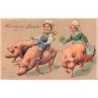 n°26879 - Carte Gaufrée - serie 6174 - Heureuse Année - Couple sur le dos de cochons