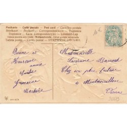 n°26879 - Carte Gaufrée - serie 6174 - Heureuse Année - Couple sur le dos de cochons