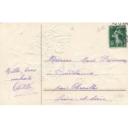n°26881 - Carte Gaufrée - Bonne Année - Anges, l'un dans un char rempli de myosotis, tiré par deux autres