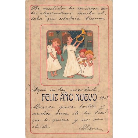 n°26884 - Carte Gaufrée - Nouvel An - Feliz ano Nuevo - Anges jouant de la musique