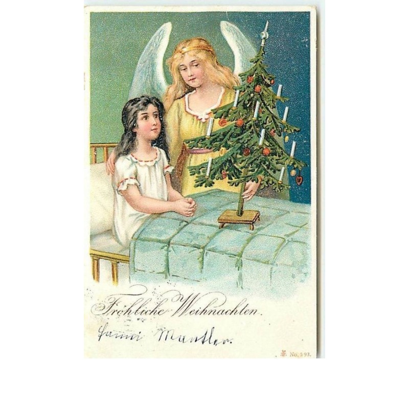 n°12932 - Fröhliche Weihnachten - Ange gardien près d'une jeune fille allitée